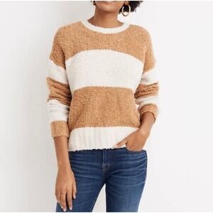 Madewell Teddy Women's Brown‎ Cream Stripe Pullover Sweater Size XS Oversized
